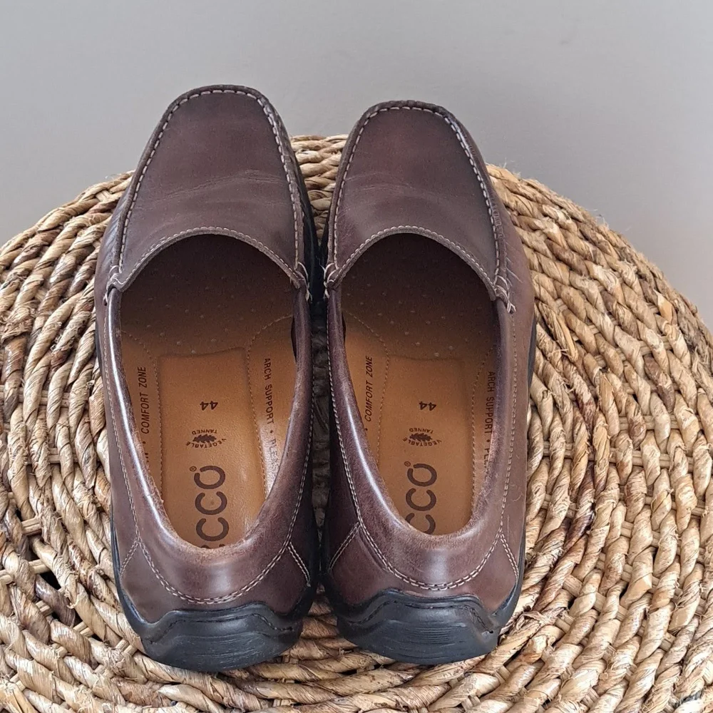 Ecco‎ Mens Brown Leather Driving Moccasin Loafers Padded Footbed EU44/US10-10.5